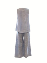 Stripe Print Matching Two-piece Set, Casual Crew Neck Tank Top & Wide Leg Pants Outfits, Women's Clothing