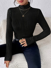 Stylish Ribbed Turtleneck Sweater for Women - Soft, Long Sleeve, Solid Color, Machine Washable, Breathable, and Comfortable - Perfect for Fall and Winter Seasons