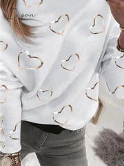 Ingvn - Women's Sweatshirt Pullover Basic White Beige Graphic Street V Neck Long Sleeve Top Micro-elastic Spring & Fall