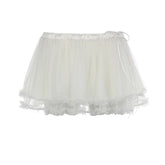 Transparent Mesh Pleated Skirt y2k Aesthetic Lace-up Low Waist A-line Mini Skirts Fairycore Coquette Outfits Ladies Chic