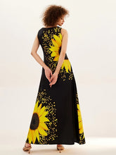 Sunflower Bloom Keyhole Maxi Dress - Casual Crew Neck, Sleeveless with Pockets - Feminine & Flattering Womens Summer Wear