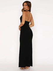 Halter Backless Sexy Maxi Dress Women Gown Summer New Solid U Neck Sleeveless High Waist Long Dress Elegant