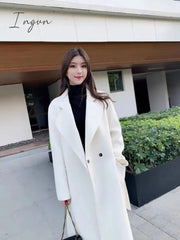 Ingvn - White double-sided cashmere coat women's mid-length over-the-knee autumn new high-end slim Australian wool woolen coat