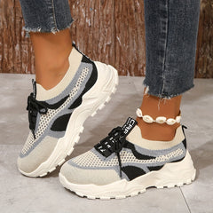 Women's Breathable Mesh Platform Sneakers, Casual Lace Up Outdoor Shoes, Comfortable Low Top Sport Shoes plus size
