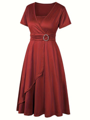 Elegant Skinny Rhinestoned Dress, Asymmetrical Hem Tie Waist Dress For Party & Banquet, Women's Clothing Wedding/Occasion/Engagement/Ceremony/Evening dress