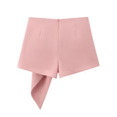 New Women Vintage High Waist Asymmetric Front Pleats Shorts Skirts Elegant Office Skort