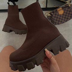 Women Boots Platform Boots For Autumn Winter Shoes Slip On Platform Shoes Women Ankle Boots White Heels Short Botas Mujer