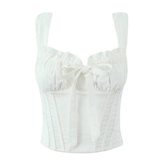 Women White Camisole Corset Tops Fitted Slim Cotton Summer Top Sexy Going Out Bodyshaper Bustier Tank Top