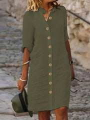Chic Midi Dress with Button Detail - Womens Half Sleeve Casual Dress - Versatile Day-to-Night Style