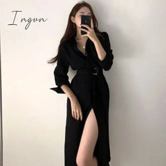 Ingvn - Summer Women'S Dress Shirt Dress Long Evening Female Vintage Maxi Party Beach Women Dresses Casual Elegant Prom Pure White