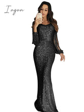 Ingvn - Long Sleeve Sequine Dress For Women Summer Sparkly Gown Ladies Tassel Prom Maxi Dresses Night Gown Party Club