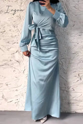 Ingvn - Elegant Solid Frenulum O Neck A Line Dresses