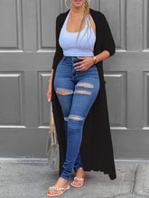 1pc Women's Plus Size Long Cardigan - Casual Style, Solid Color, Polyester Knit, Open Front, Long Sleeve, Pullover, Non-Waterproof, for Spring/Autumn