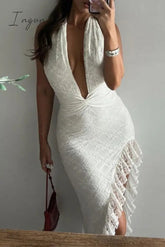 Sexy Solid Lace Flounce V Neck Irregular Dresses