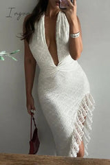 Sexy Solid Lace Flounce V Neck Irregular Dresses