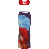 Colorful Beach Sexy 2 Piece Set Women Swimsuit Starfish Buckle Tube Tops+Ruched Belt Skirts Matching Midnight Clubwear