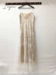 Ingvn - Sexy Slip Embroidered Maxi Dresses for Women Summer Elegant Luxury Evening Wedding Guest Formal Long Party Dress White