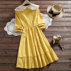 Ingvn - Spring autumn japan style cute kawaii solid dress new design peter pan collar women raffles causal dress