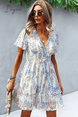 Ingvn - Printed Flutter Sleeve V-Neck Dress