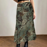 Vintage Print Loose Midi Skirt Women Retro y2k Low Rise Casual Skirts 2000s Aesthetic Ladies's Bottoms Harajuku Clothing