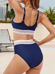 2025 Women's Bikinis Set Contrast Zigzag Print Crossover Bikini Swimsuit Plunging Neck High Waist Two Piece Swimwear