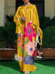 Ingvn - Vintage Embroidery Dress Women Summer Long Sundress Loose Patchwork Party Kaftan Dress Bat Sleeve Casual Maxi Robe