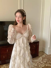 Summer Pure Color Office Lady Sweet Lace Long Dress Beach Style Y2k Travel Dress Women Elegant One Piece Dress Korean