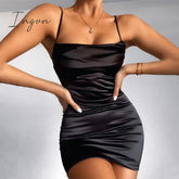Ingvn - Pink Satin Silk Spaghetti Strap Mini Dress Summer Women Sexy Bandage Backless Sleeveless Ruched Bodycon Dress Woman Club Dresses