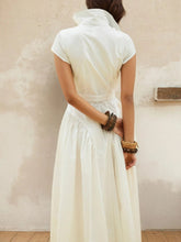 Button-Front Cap Sleeve Midi Shirt Dress