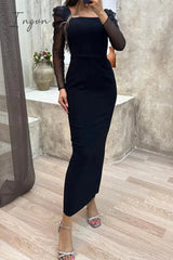 Ingvn - Elegant Solid Patchwork Square Collar Wrapped Skirt Dresses