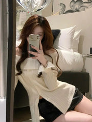 Ingvn - Autumn Elegant Crochet Sweater Women Turtleneck Sweater Female Long Sleeve Pure Color Knitted Tops Korean Style Blouse