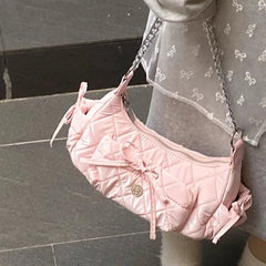 INGVN Elegant Pink Shoulder Bag for Women Summer Fashion Leather Casual Cute Handbag Chains Hot Girls Daily Gentle Armpit Bag