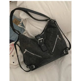 Ingvn Y2k Vintage Shoulder Bag for Women Fashion Large Capacity Aesthetic Backpacks Casual Silver Commuter Female Motorcycle Bag