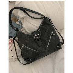 Ingvn Y2k Vintage Shoulder Bag for Women Fashion Large Capacity Aesthetic Backpacks Casual Silver Commuter Female Motorcycle Bag