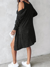 For Spring & Fall, Women's Clothing: Solid Color Ribbed Dress Set with Square Neck Button Front Tank Dress & Open Front Long Sleeve Cardigan