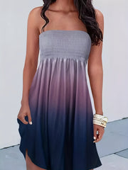 Gradient Off Shoulder Dress, Casual Shirred Sleeveless Tube Dress, Women's Clothing