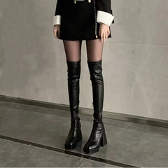 Women High Heels Shoes Platform Chunky Chelsea Boots Winter New Trend Over The Knee Boots Pumps Punk Sexy Motorcycle Botas