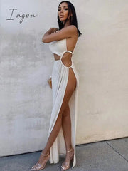 Ingvn - Fashion White Elegant Maxi Dress Summer Women Sexy One Shoulder Split Long Dress Female Fashion Cut Out Club Party Dress Beachwear