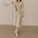 Ingvn - Gifts for women winter night out outfit Elegant Chic Pleated Sweater Dress Women's Slim French Femme Vestido Spring Autumn Winter Fashion Single-Breasted