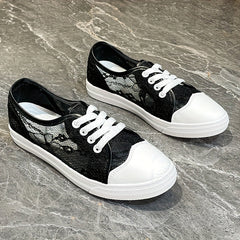 Women's Flower Pattern Sneakers, Breathable Mesh Lace Up Outdoor Shoes, Lightweight Low Top Shoes