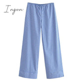 Ingvn - Fashion Striped Women's Pants 2023 Summer Wide Leg Pants Women Casual Loose Trousers Ladies Low Waist Lace Up Pant New In