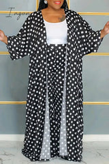 Ingvn - Black Elegant Dot Patchwork Plus Size Two Pieces
