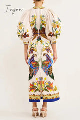 Ingvn - Casual Bohemian Print Patchwork O Neck One Step Skirt Dresses
