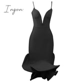 Ingvn - High Quality Pink White Black Slip Ruffles Rayon Bandage Dress Elegant Evening Party Dress