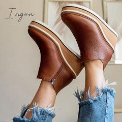 Ingvn - Women Solid Color Wedge Ankle Boots