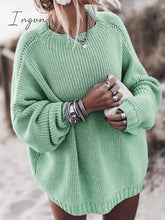 Ingvn - plus size oversized sweater fall sweater for women Solid pink blue khaki purple pullover Long sleeve loose knitted sweater