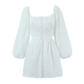 Pphmm outfit inspo Spring New Women's Solid Color off-Neck Back Cross Backless Long Sleeve Lace Short Dress