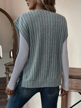 Solid V Neck Rib Knit Vest, Casual Split Side Sleeveless Loose Sweater Vest, Women's Clothing