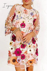 Ingvn - Sweet Elegant Color Block Appliques Wrapped Skirt Dresses