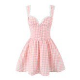 Sexy Elegant Pink Sling Mini Dress For Women Lace Trim Slim Summer Holiday Dresses Graduation Robe Bridesmaids Clothes